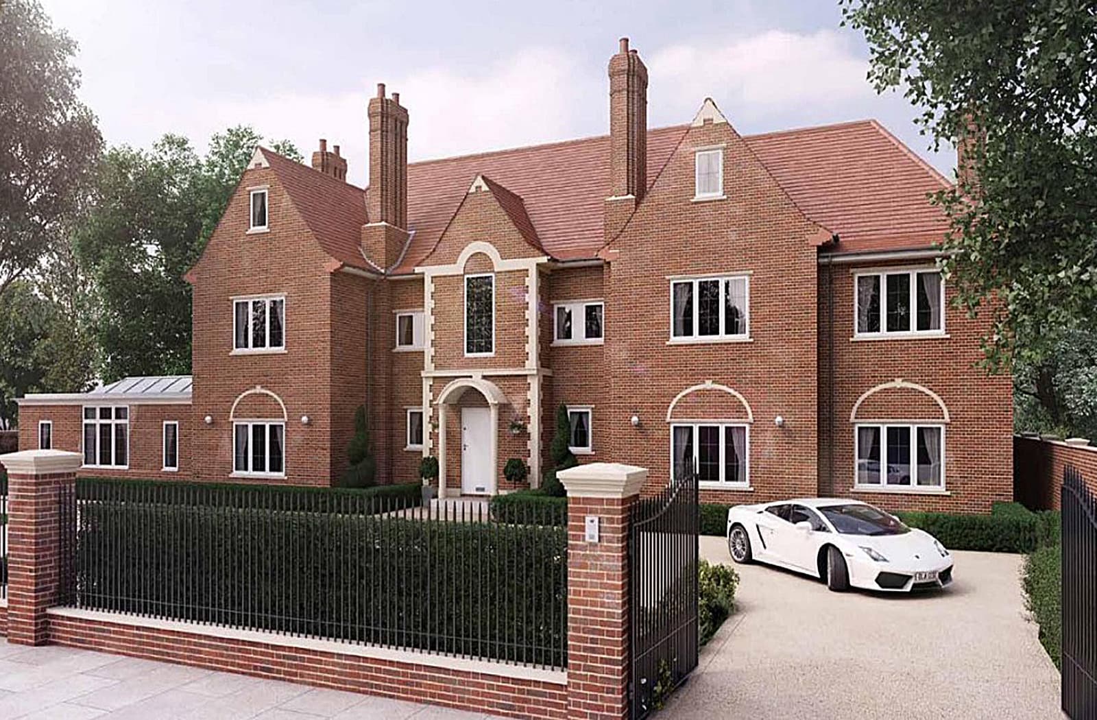 The gated red-brick mansion on The Bishops Avenue