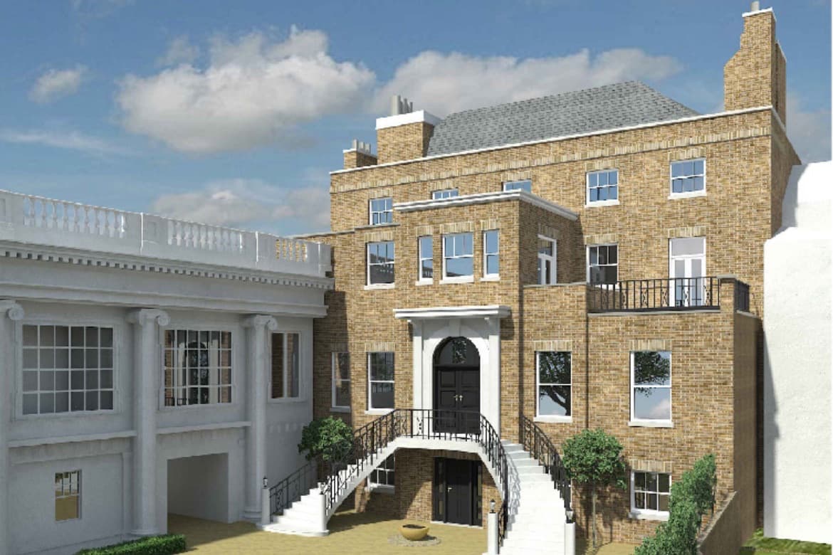 The Portland stone facade of Doughty House on Richmond Hill