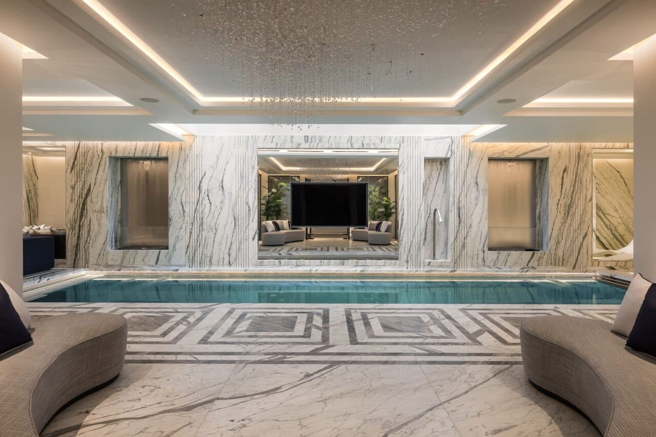 The marble-lined subterranean pool at Fonteyn House